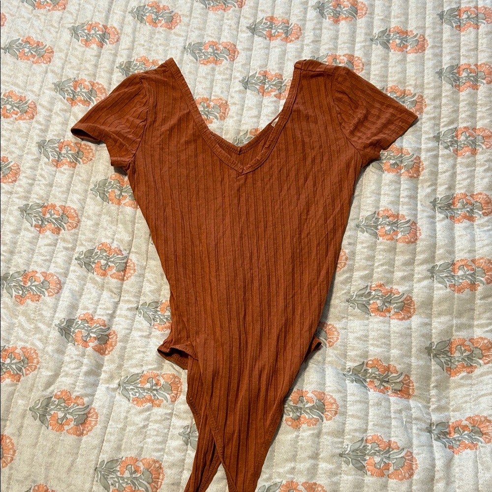 Altar'd State Terracotta Ribbed Bodysuit